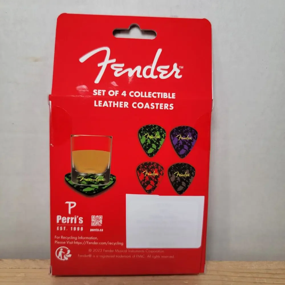 Set of 4 FENDER Multi-Color Collectible Leather Coasters NEW